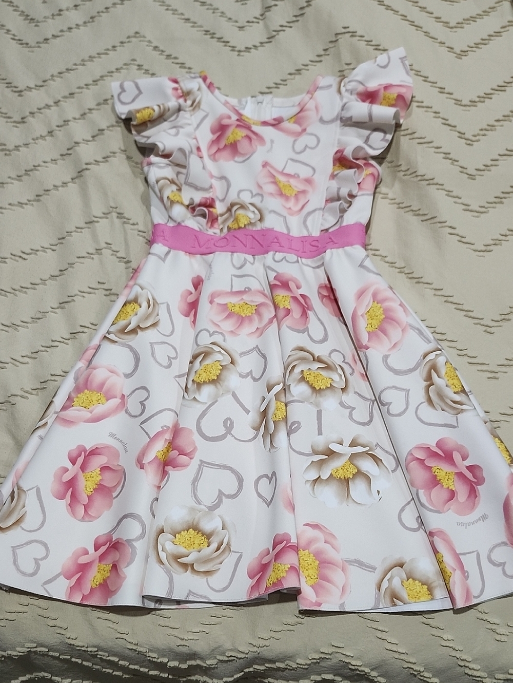 MONNALISA Girls' Pink Floral Fit-and-Flare Dress